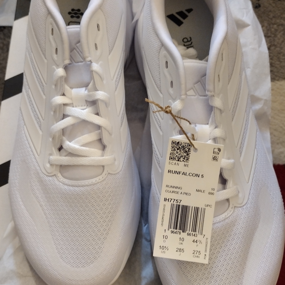 Adidas Runfalcon 5 Men's White Running Shoes Sz 10.5 NEW